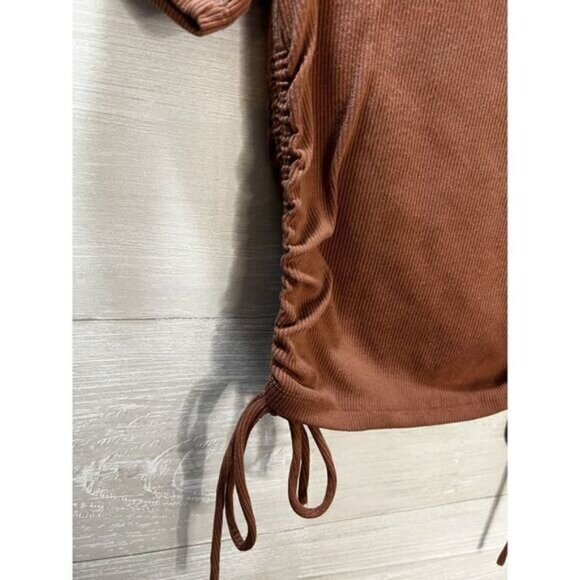 NWOT Zara Drawstring Ruched Side‎ Crop Top Brown Small - Picture 5 of 6
